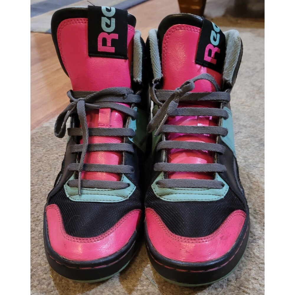 Vintage Reebok High Top Colorblock Black Pink Teal Athletic Sneakers